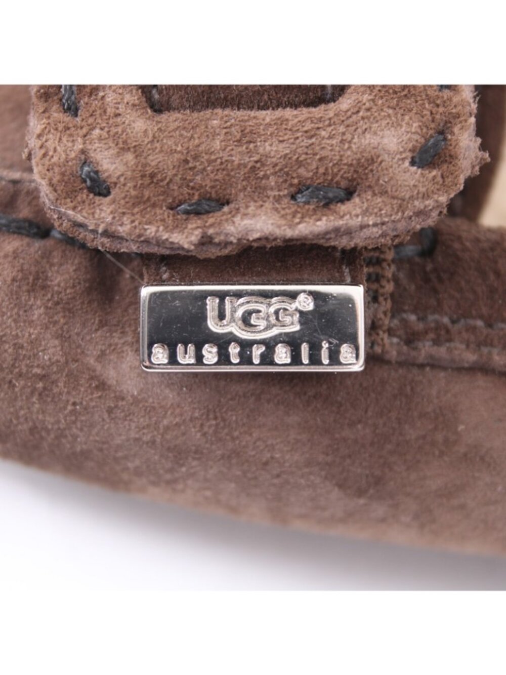 UGG Slippers Sz 6.5 Brown Buckle Detail Slip On Leather Suede Fur Slippers - Picture 7 of 9